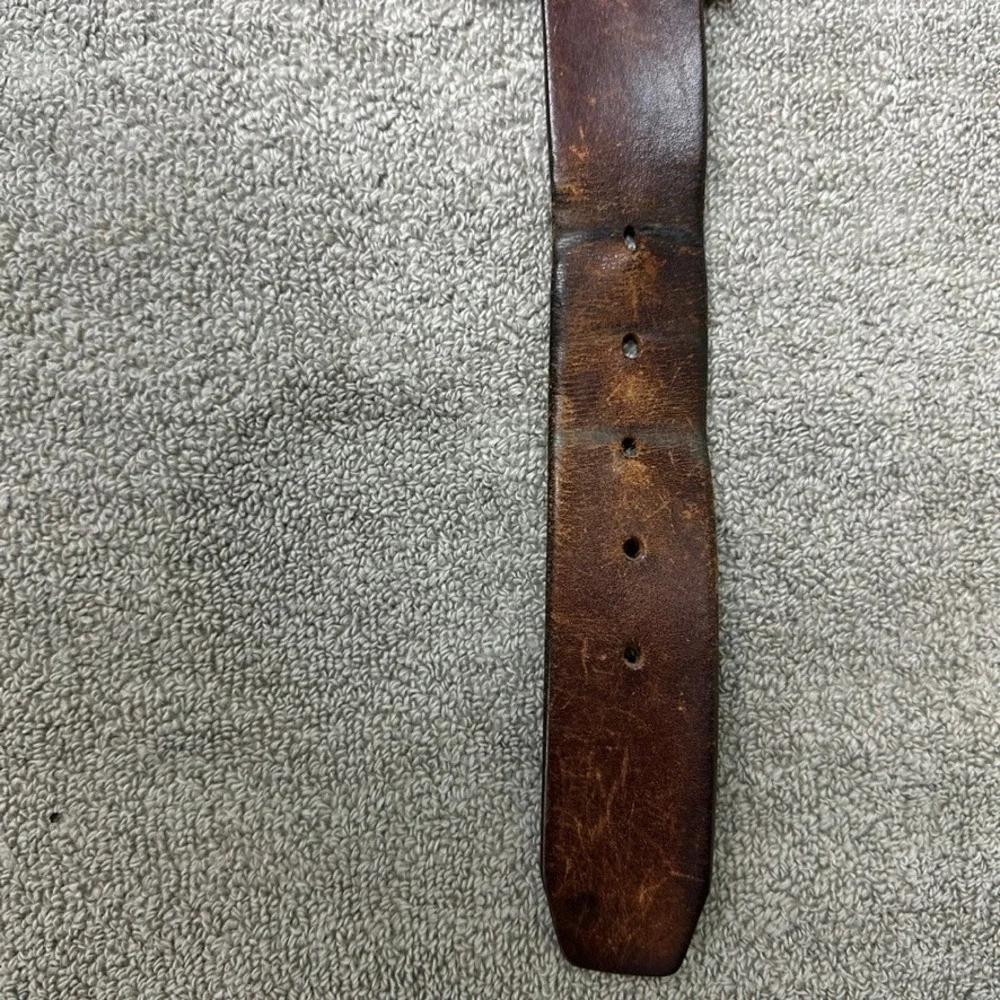 Vintage Distressed Brown Leather Belt Brass Horseshoe Buckle Mens 1.5 Inch Wide
